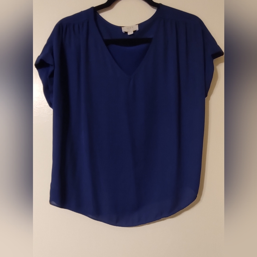 Women's Loft Outlet V-Neck Short Sleeve Blouse - Blue Medium P